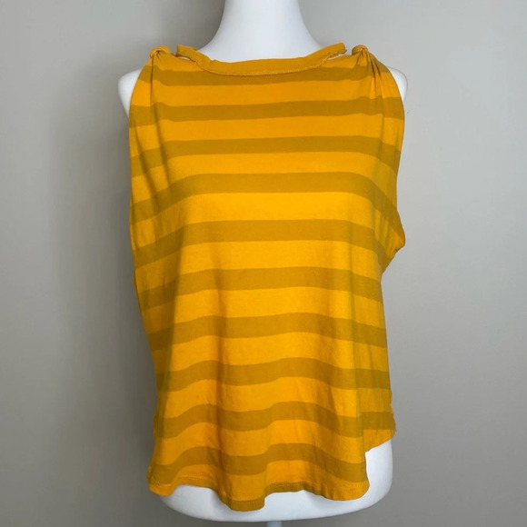 Free People We The Free Striped Tank Top Twist Shoulder Cut Out Yellow Gold Sz M - Picture 5 of 13